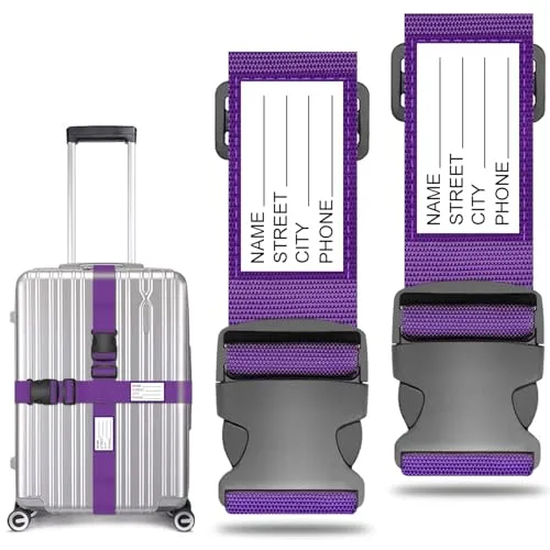 Koffergurt Kofferband Set, koffergurte 2 stück mit Adressschild, kofferbänder Personalisierte Identifikation für Schnell erkennen Gepäck Reisetasche Koffer, Gepäckband Farbig koffergurte kofferband