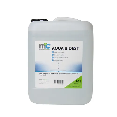 Medicalcorner24 Wasser, Aqua Bidest, Laborwasser, Reinst-Wasser, 10 L Kanister