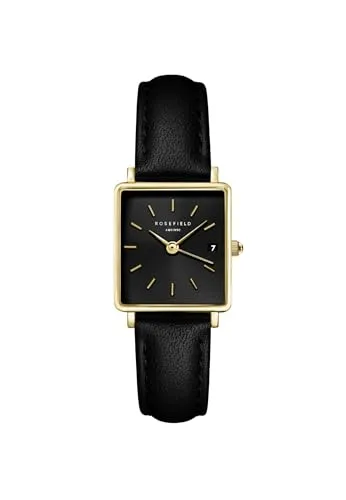 Rosefield Boxy XS Black - Elegante Damenarmbanduhr mit grünem Zifferblatt - Armbanduhren für Damen: Wasserdicht bis 3 ATM, stilvolles Design mit goldener Uhr und Armband, ideal für den Alltag und jedes Geschenk.