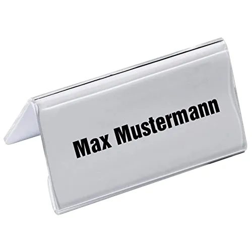 DURABLE Tischnamensschilder transparent 10,0 x 5,2 cm - 10 Stück - Namensschilder aus hochwertigem Acryl, ideal für professionelle Veranstaltungen und Meetings in Deutschland.