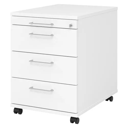 bümö Rollcontainer, Weiß, 4 Schubladen für Ihr Büro - Büroschränke, praktischer Rollcontainer mit 4 Schubladen und abschließbarem Design für maximale Sicherheit und Ordnung im Arbeitszimmer.