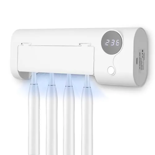 Zahnbürstenhalter elektrische Zahnbürste, Zahnbürsten Sterilisator mit UV Licht, Zahnbürstenhalter Wand, Zahnputzbecherhalter ohne Bohren, USB wiederaufladbar, hygienischer Halter für das Badezimmer