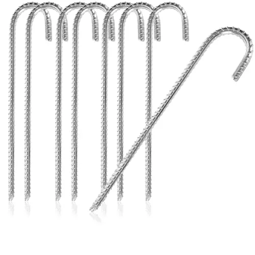 COM-FOUR® 8X XL Bodenanker aus massivem Stahl, J-Form 30 cm, Ø 1 cm – verzinkte Erdanker für Zelt, Pavillon, Hüpfburg, Trampolin, auch als Bewehrungsstab für den Boden, stabil & rostfrei