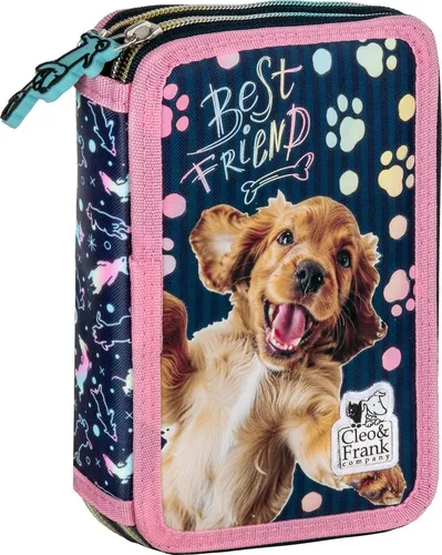 Süßer Hund Federtasche gefüllt 2 Fach Federmäppchen Stifte Etui Federmappe