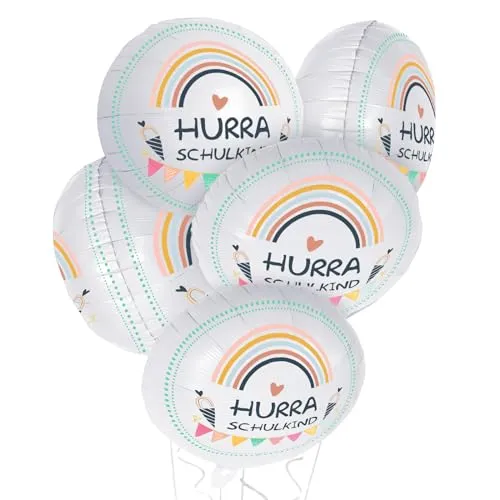 Stück Einschulung Folienballon Deko HURRA SCHULKIND Luftballons Schulanfang Dekoration für Schulkind Jungen Mädchen(5 Stück-Round) 5