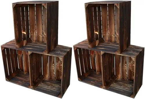 Geflammte Holzkisten im Set-Angebot: Originale, vintage Obstkisten Apfelkisten aus dem alten Land zum Möbelbau oder Dekoration mit den Maßen 50 x 40 x 30cm (6er Set)