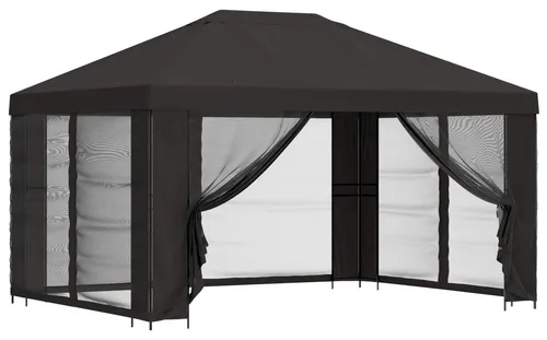vidaXL Garten Pavillon 4 x 3 m mit Seitenwänden – Anthrazit - Stilvoller Garten Pavillon mit großzügiger Abdeckung von 400,5 x 300,5 cm. Ideal für Feiern im Freien, bietet zuverlässigen Schutz und bringt eleganten Charme in jeden Außenbereich.