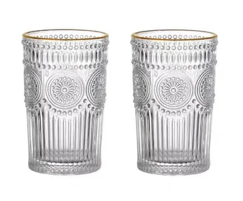 Cheffinger 2er Set 400ml Retro Vintage Trinkgläser Set Gold Kante Cognac