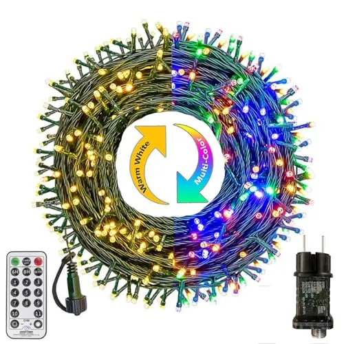 Bowfar Lichterkette Außen 10M 100 LED Warmweiß & Bunt Lichterkette Weihnachtsbaum mit Fernbedienung Timer Merkfunktion, 11 Modi Weihnachtsbeleuchtung für Balkon Garten Party Hochzeit Weihnachtsdeko