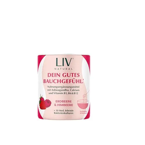LIV Darm Komplex - 10 Mrd. darmspezifische Bakterienkulturen/Portion, Akazienfaser, B-Vitamine & Ashwagandha KSM-66® | aus echtem Fruchtsaftpulver