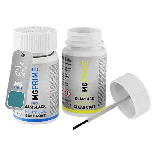 MG PRIME Autolack Lackstift Set für Mercedes 5334 Hellblau Basislack Klarlack je 50ml