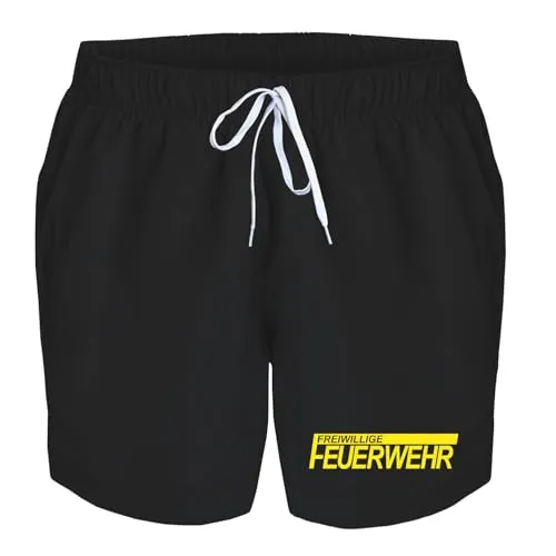deinshirt Badehose Herren Freiwillige Feuerwehr Badeshorts Bedruckt Männer Schwimmhose Beach Shorts Swim Shorts Men, Größe:M, Farbe:schwarz