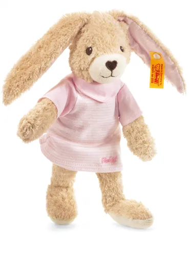 Steiff Unisex Hoppel 20 Rosa Hase - Kuscheliger Begleiter für Babys, 100% Bio-Baumwolle und abnehmbares Kleid, ideal für Abenteuer