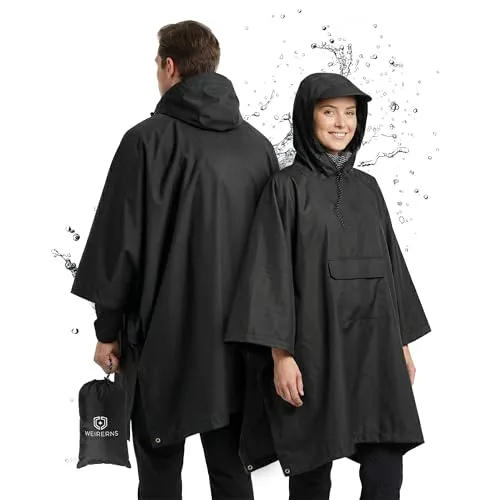 WEIRERNS Regenponcho wasserdicht atmungsaktiv ultraleicht Mehrzweck Poncho Damen Herren 3in1 Regencape für Wandern Camping Outdoor Zubehör