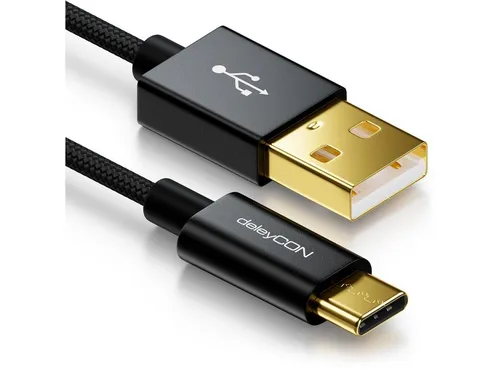 deleyCON deleyCON USB C Kabel 1m Nylon + Metallstecker auf USB 2.0 (Typ-A) - Smartphone-Kabel