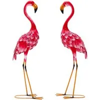 Costway 2er Set Flamingo Gartenstatuen Metallfigur Rosa in pink von Costway