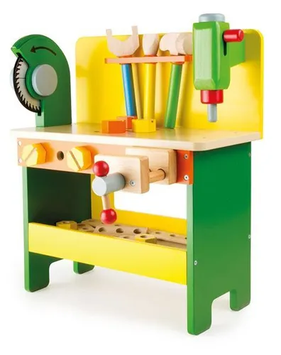 Werkbank Christian, Holz, Kinderwerkbank, mit Zubehör, Kreissäge, Standbohrer