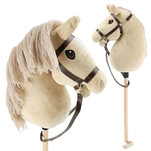 Bieco Hobby Horse Steckenpferd Beige M - Abnehmbarer Stock & Schweif - Echtes Hobby Horsing für Kinder ab 3 Jahren. Ideal für Springreiten und Dressur mit abnehmbarem Stock. Hochwertige Materialien und handgefertigte Details sorgen für langanhaltenden Spielspaß und Sicherheit.