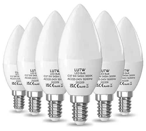 LUTW E14 LED Kerze Lampe, 5W C37 Glühbirne Kerzenform ersetzt 40W Halogen Leuchtmittel, 545LM 3000K Warmweiß LED Birne, 160° Abstrahlwinkel, Energiesparlampe, Nicht Dimmbar, 6er-Pack
