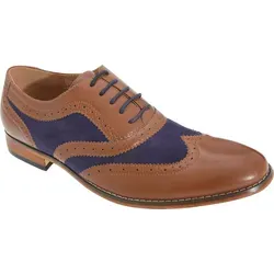 Goor Herren Schnürschuhe mit Flügelkappe und Lochmuster DF792 (44,5 EU) (Hellbraun/Marineblau) - Hellbraun - 44,5
