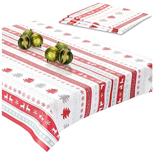 com-four® 4X Tischdecke mit Weihnachtsmotiv - Tischtuch abwischbar ca. 80 x 80 cm - Festliche Tafelwäsche für Adventskranz, Pyramide - weihnachtliches Mitteldecken-Set (4 Stück - X-Mas Design 2)