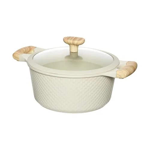 RESTO 93803 Topf mit Glasdeckel Ø24cm beige 4,2L - stilvoller Topf antihaftbeschichtet, Induktion, im Geschenkkarton