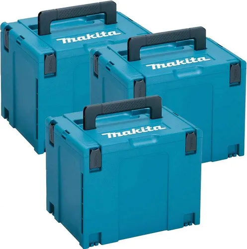 Makita Werkzeugkoffer 3x 821552-6 – Robuster Transportkoffer - Der Makita 821552-6 MAKPAC Größe 4 ist ein stabiler Werkzeugkoffer aus hochwertigem Kunststoff, ideal für Handwerker. Mit flexiblem, stapelbarem Design und praktischem Tragegriff bietet er optimale Organisation und Mobilität für Ihre Werkzeuge.