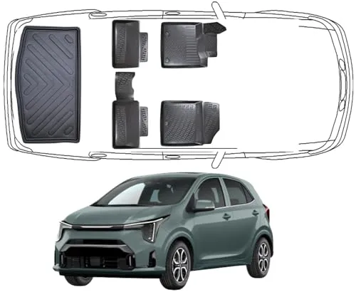Trimak Passgenau 3D Fußmatten & Kofferraumwanne für Kia Picanto 3.Gen ab 2017 - Perfekte Passform durch 3D Laserscanning-Technologie. Hergestellt aus langlebigem, recycelbarem TPE-Material, schützt vor Flüssigkeiten und bietet rutschfesten Halt. Ideal für alle Wetterbedingungen.