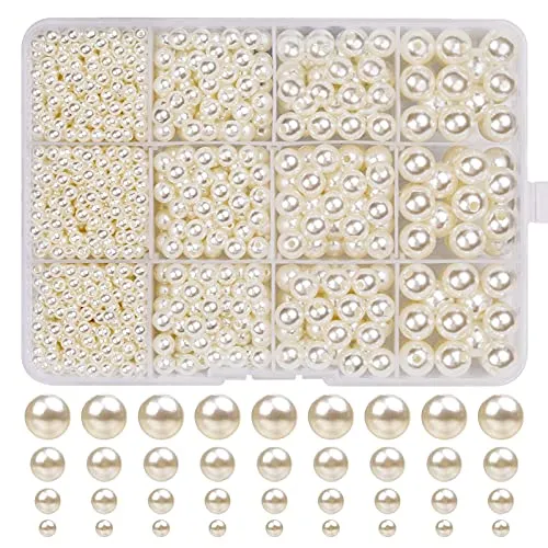 Produktbild Glasperlen Beige Kunstperle Runde Perlen, Cremeweiß Nachahmung Perlen für Schmuckherstellung Halskette Armbänder Schmuck Basteln(∅ 4, 6, 8, 10 mm) 1320