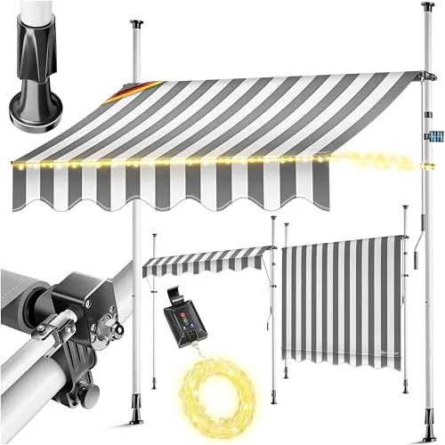 KESSER® Klemmmarkise mit Handkurbel & LED Lichterkette von Kesser