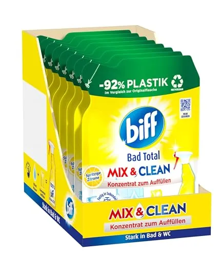 Biff Bad Total Mix & Clean Spritzige Zitrone - Reinigungsmittel gegen Kalk & Schmutz – Mit 92% weniger Plastik, kraftvoll gegen hartnäckige Flecken und für hygienische Sauberkeit im ganzen Bad.