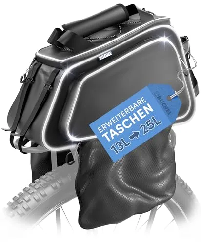 Büchel Fahrradtasche Für Gepäckträger – wasserdichte & Reflektierende Fahrradtasche, inkl. Regenschutzhaube – Kompakte Gepäckträgertasche mit Durchdachtem Stauraum für E-Bikes (Gepäckträgertasche 23L)
