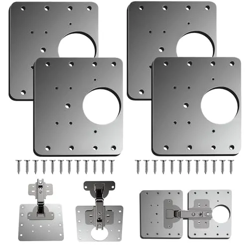 Stück Scharnier Reparaturplatte,Schrankscharnier-klammern, Küchenschranktürscharnier-Reparaturplatten-Set mit Loch, Edelstahl-Flachbefestigungsklammern mit Schrauben 4