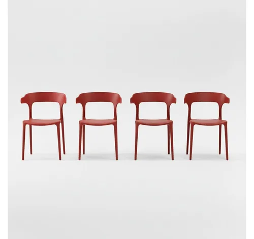Lüllmann Besucherstuhl 4er Set - Designerstuhl rostrot mit Armlehnen - Stapelbarer Designstuhl aus robustem Polypropylen, ideal für Büro und Gastronomie. Ergonomische Sitzfläche und Armlehnen bieten Komfort. Pflegeleicht und platzsparend – perfekt für flexible Sitzbedürfnisse.