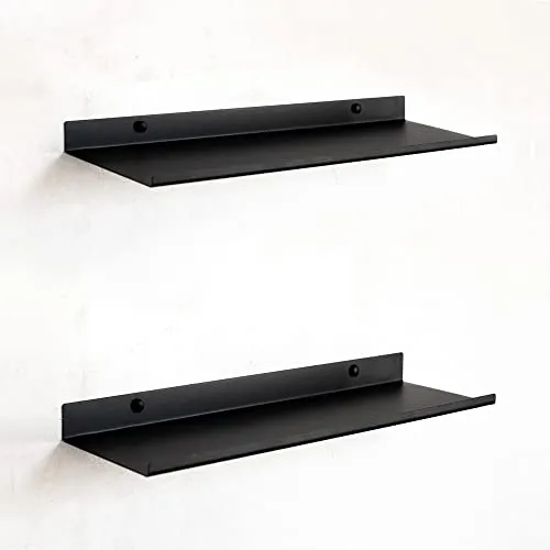 MILUKA Wandregal Schwarz aus Metall | 2er-Set Schweberegal 35 x 10 cm | Kleines Wandregal für Küche und Bad | Dekorative Hängeregal für Schlafzimmer, Wohnzimmer und Büro.