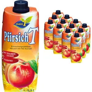 meinT Eistee Pfirsich 0,5L - 12 Stück - Frische Pfirsiche: 12x 0,5L Eistee mit fruchtigem Pfirsichgeschmack in praktischer Tetrapack-Verpackung, pfandfrei und ideal für unterwegs.