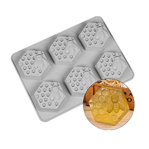 Voarge 6 Loch Biene Und Waben Muster Seife Silikon-Formen, für Seife, handgefertigt, für Schokolade, Pudding, Fondant, Mousse, Kuchendekoration, DIY Kuchen-Formen Süße Süßigkeiten-Schokolade