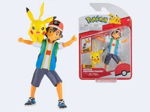 Jazwares Pokémon Battle Feature Figuren Pack - Ash mit Pikachu, ideal für Kinder ab 4 Jahren, NEU OVP