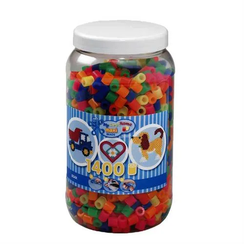 Hama-Perlen Bügelperlen 8542 Maxi-Mix, Neon XL, Ø 10 mm, 1.400 Stück - Bügelperlen im Maxi-Format in 6 leuchtenden Neonfarben. Ideal für kreative Bastelprojekte und zur Förderung der Motorik. Perfekt kombinierbar mit gängigen Steckplatten. Ein Spaß für Kinder ab 3 Jahren!