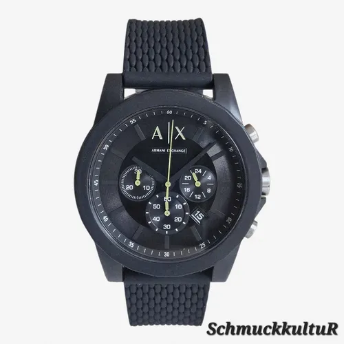 Armani Exchange AX1344 Chronograph Quarz-Uhr - Herren Armbanduhr mit schwarzem Silikonband, Chronograph und 30 m Wasserdichtigkeit – ideal für sportliche Eleganz.