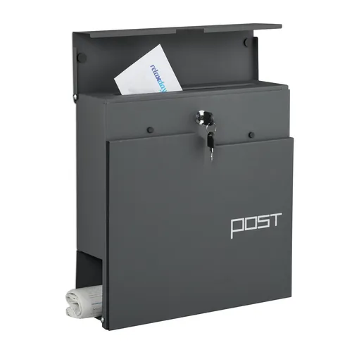 Design Briefkasten Mailbox mit Zeitungsfach - Stilvoller Briefkasten aus Eisen, 37 cm breit, mit praktischem Zeitungsfach. Ideal für modernen Eingangsbereich, witterungsbeständig und langlebig.