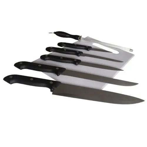 Mauk® Steak- & Bratenmesser Set | 7-teilig – INOX Edelstahl Küchenmesser inkl. Schneidbrett & Messerschärfer | rostfrei, langlebig & scharf, ideal für Fleisch, Gemüse & mehr