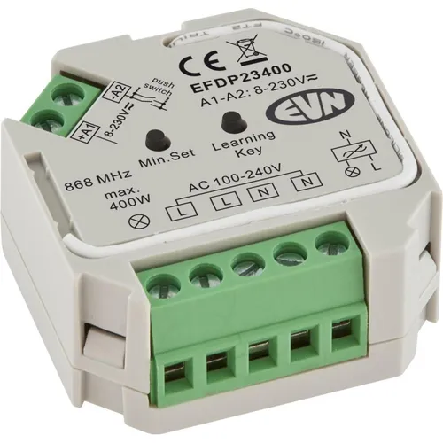 EVN EFD-Serie Funk-Dimm-Empfänger 400W - Zubehör für Innenleuchten, vielseitige Steuerung über Funk-Dimmer oder Taster, ideal für flexibles Dimmen und individuelle Lichtgestaltung.