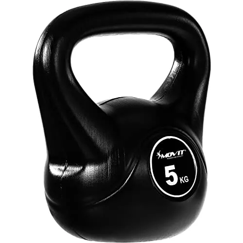 MOVIT Kettlebell BASIC BLACK, Kugelhantel mit Bodenschonender Kunststoffhülle, 1 bis 20 kg, Schadstoffgeprüft, 5 kg
