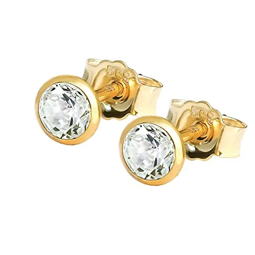 NKlaus Paar Ohrstecker 4,0mm Gelbgold 585 - Ohrringe für Damen, aus 14 Karat Gelbgold mit funkelndem Zirkonia, leicht und komfortabel für den täglichen Gebrauch. Perfekt als Geschenk für besondere Anlässe.