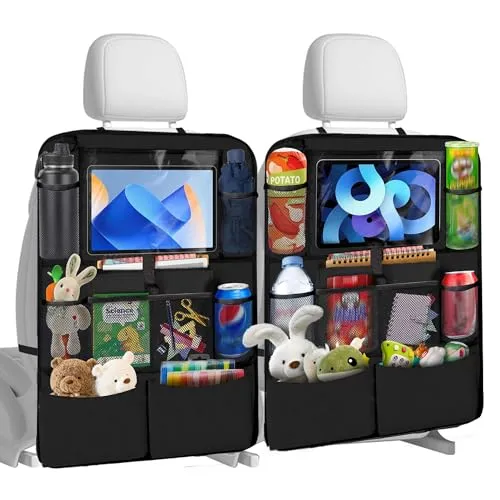 Chumix Auto Organizer Kinder, 2 Stück Rückenlehnenschutz Auto Kinder 600D Oxford Tuch, Autositz Organizer mit 10 Zoll Tablet-Tasche und 10 Taschen, Trittfest und Pflegeleicht für Autositze, Schwarz