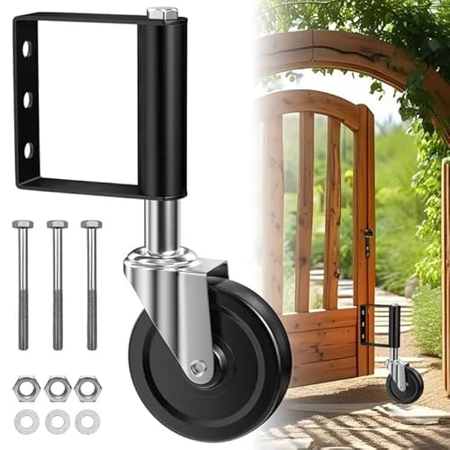 MeoZynxadril Torrad, 10.2 cm Tor StüTzrad, Torrollen mit Bremse, Gate Roller Stützräder, Federbelastete Tor Stützrad, 360° Drehbare Torrolle, für Holztore, Zäune und Gartentor, Schwarz