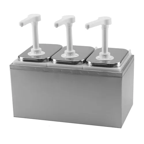 3x2L Saucenspender aus Edelstahl & Polypropylen - Dressing-Shaker für Ketchup, Senf und Mayonnaise, 2L Behälter, spülmaschinengeeignet und perfekt für Kantinen, Großküchen und Imbisse.