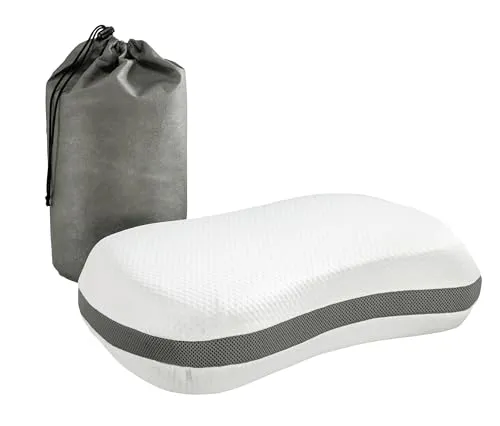 XDREAM Travelbuddy ergonomisches Kissen aus Viskoschaum | Kopfkissen für erholsamen Schlaf mit praktischer Tasche für Reisen | waschbarer Bezug | 50 x 30 cm