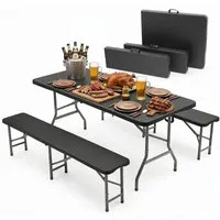Sekey Bierzeltgarnitur 180 cm Klappbar Set mit 2 Bierbänken und 1 Tisch Schwarz